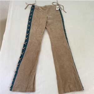 NWT Wilson’s Suede Leather Pants Vintage Look with Denim Side Ties Size 2